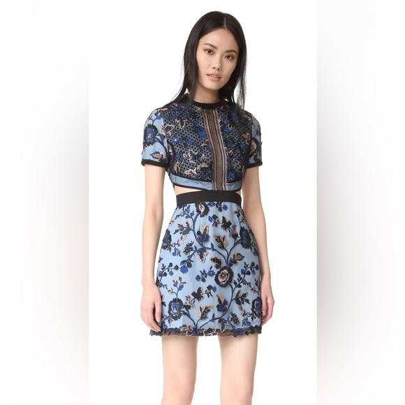 Self Portrait Florence Mini Cut Out Dress Blue Size 4 - Picture 7 of 13